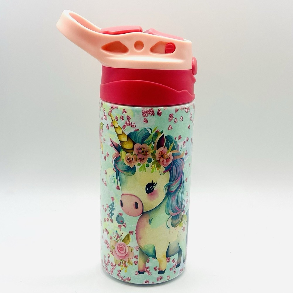 Cute Unicorn 12oz Kids Cup Water bottle Sippy Cold And Hot Spill Proof Lid